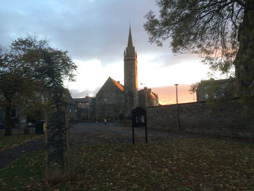 A church at Leigh Links walking paths and playground